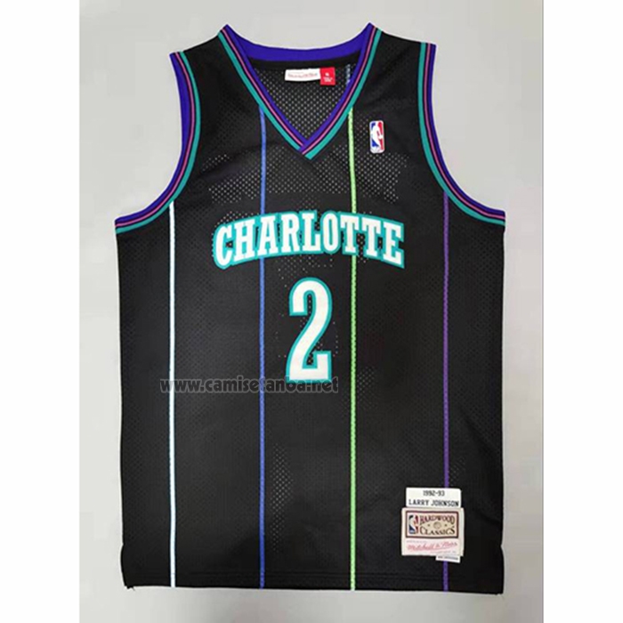 Camiseta Charlotte Hornets Larry Johnson #2 Mitchell & Ness 1992-93 Negro